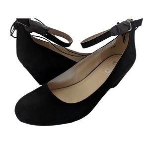 Jellypop POP Legacy Mary Jane Wedge Ankle Strap Black Dress Shoes Heels